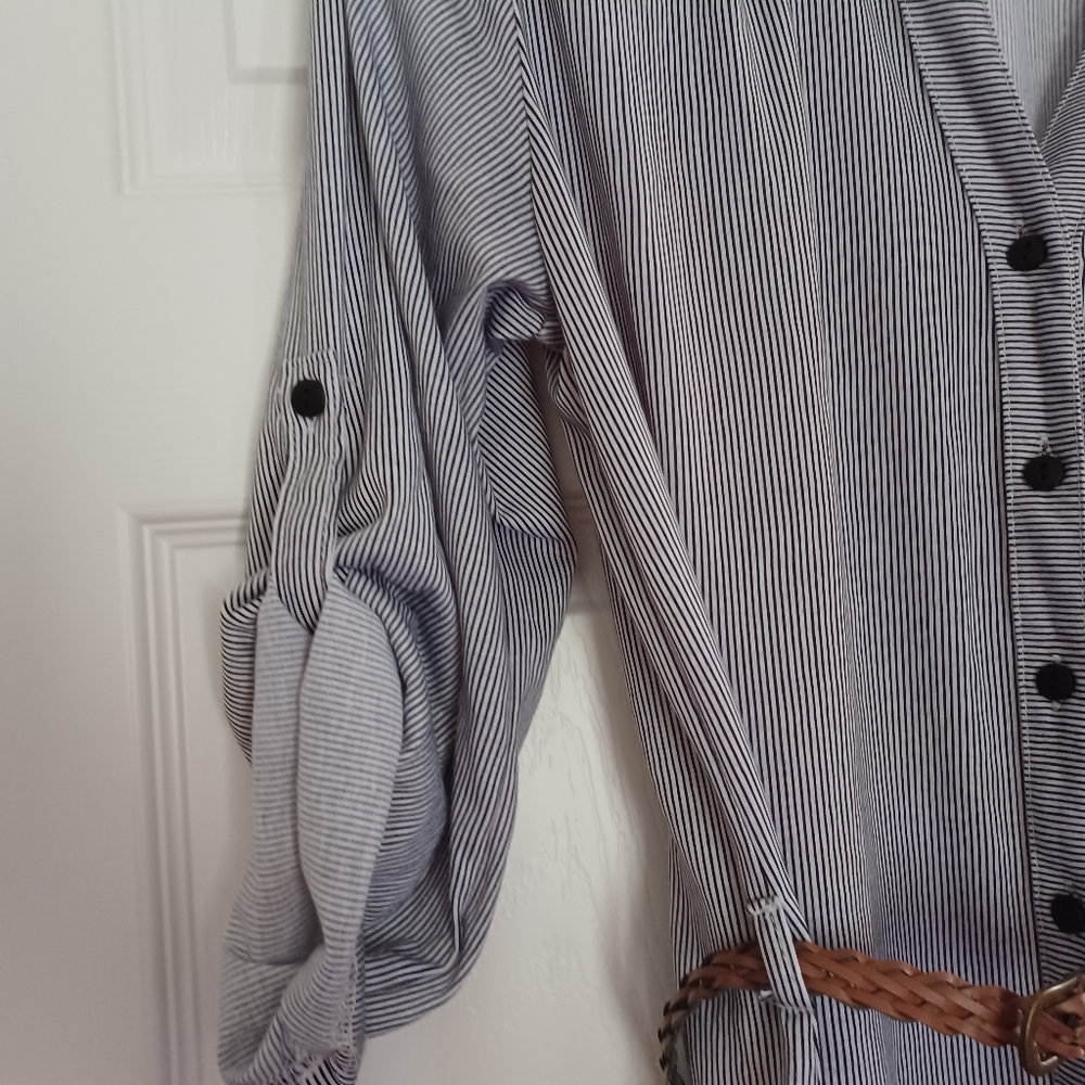 Passport Womens Size XL Gray Striped Shirt Dress with Reversible Brown/Gray Belt - Picture 3 of 9